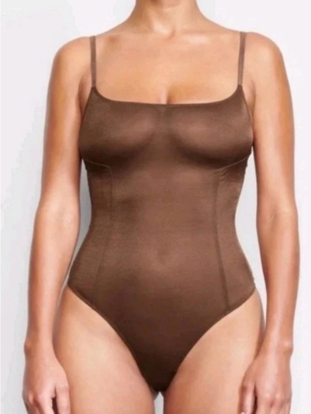 SKIMS Glissenette copper Scoop Neck Sheer Bodysuit Shimmery